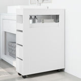 Narrow Bathroom Cabinet with Wheels White Engineered Wood 855268