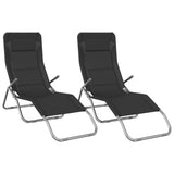 Folding Sun Loungers 2 pcs Black Textilene&Powder-coated Steel 360172