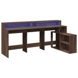 Desk with LED Lights Brown Oak 200x104x91 cm Engineered Wood 3309471