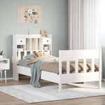 ZNTS Bed Frame without Mattress White 90x190 cm Single Solid Wood Pine 3323282