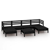 7 Piece Garden Lounge Set Black Solid Wood Pine 3083343