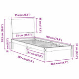 Bed frame Brown and black 75 x 190 cm Solid pine wood 878791