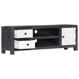282723 Hand Carved TV Cabinet Grey&White 120x30x40 cm Solid Wood Mango