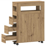 Narrow Bathroom Cabinet with Wheels Artisian Oak Engineered Wood 855276