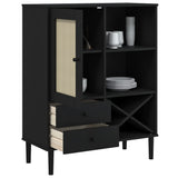 Highboard SENJA Rattan Look Black 90x40x112cm Solid Wood Pine 358054