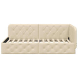 Corner Bed Frame with Headboard Cream 90 x 200 cm Fabric 42016501