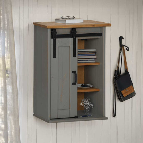 ZNTS Hanging Cabinet HALDEN with Sliding Door Grey 49x22.5x70 cm Pine 4018439