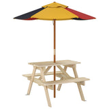 Picnic Table for 4 Kids with Umbrella Solid Wood Fir 3281613