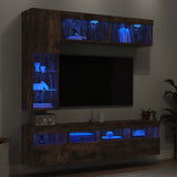 7 Piece TV Wall Cabinet Set with LED Lights Smoked Oak 3216761