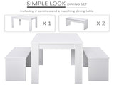 Kitchen Dining Table and 2 Benches Set, Table and Chairs Set for Limited Space, White T3398P378040