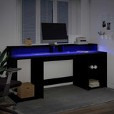 Desk with LED Lights Black 200x55x91 cm Engineered Wood 3309439