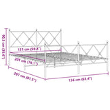 Metal Bed Frame without Mattress with Footboard White 150x200cm 376571