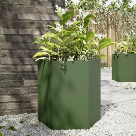 ZNTS Garden Planter Olive Green Hexagon 46x40x45 cm Steel 851114