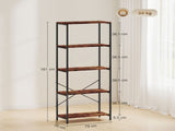 5-Tier Bookshelf, Industrial Bookcase with Metal Frame - Rustic Brown and Black T3398P423852