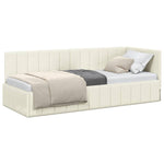 Corner Bed Frame with Headboard Cream 80 x 200 cm Velvet 42016294