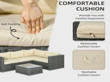 3 Pieces PE Rattan Garden Furniture Set 10 cm Thick Cushions, 4 Seater Garden Corner Sofa Set T3398P314225