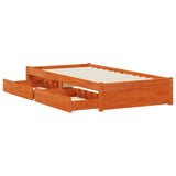 Bed Frame with Drawer with Storage Wax Brown Solid Pine Wood 3423814
