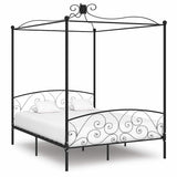 284479 Canopy Bed Frame without Mattress Black Metal 180x200 cm Super King