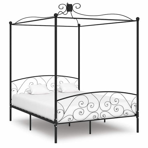 284479 Canopy Bed Frame without Mattress Black Metal 180x200 cm Super King