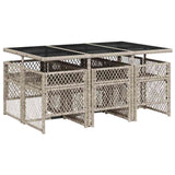 7 Piece Garden Dining Set with Cushions Light Grey Poly Rattan 3210731