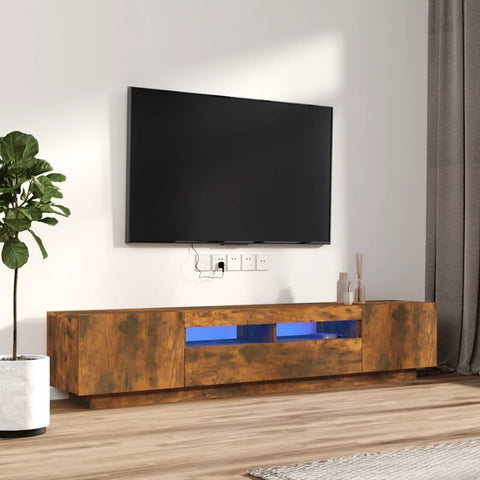 2 Piece TV Cabinet Set with LED Lights Smoked Oak Engineered Wood 3120170