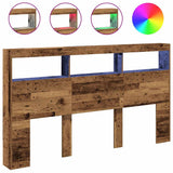 Headboard Cabinet with LED Old Wood 180x17x102 cm 863134
