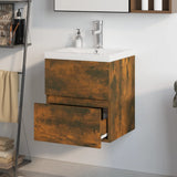 Sink Cabinet with Built-in Basin Smoked Oak Engineered Wood 3152861