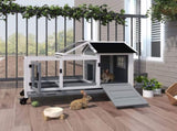 Wooden Rabbit Hutch, Guinea Pig Cage, with Removable Tray, Wheels - Grey T3398P350083