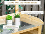 Garden Potting Bench Table, Wooden Workstation Bench w/ Galvanized Metal Tabletop, Storage Shelves T3398P324007