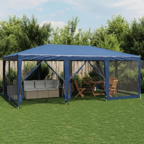 Party Tent with 10 Mesh Sidewalls Blue 6x4 m HDPE 4010067