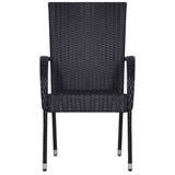 Garden Dining Set Black PE rattan, powder-coated steel, glass Large 3099399