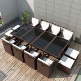 13 Piece Outdoor Dining Set with Cushions Poly Rattan Brown 42603