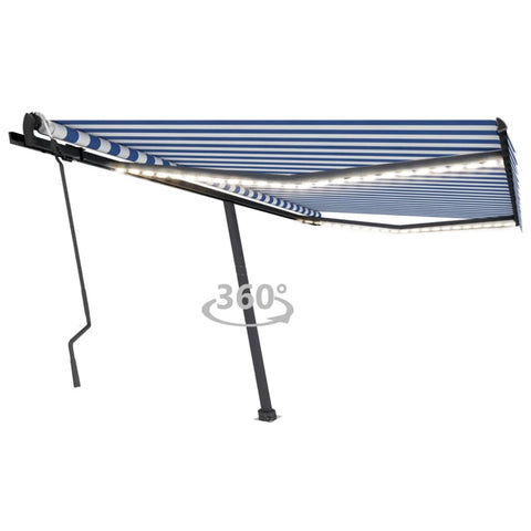 ZNTS Manual Retractable Awning with LED 450x300 cm Blue and White 3069761