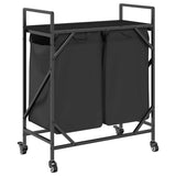 Laundry Basket 2 Compartments with Wheels Black Oak 859095