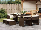 9 Piece Garden Dining Set with Cushions Brown Poly Rattan 3211137