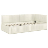 Corner Bed Frame with Headboard Cream 100 x 200 cm Velvet 42016283