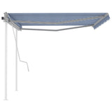 Manual Retractable Awning with Posts 4.5x3 m Blue and White 3069956