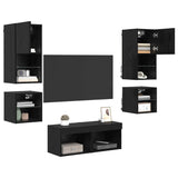 TV Wall Units 8 pcs Black Oak Engineered Wood 3402922