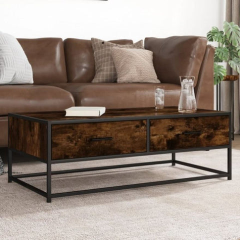 ZNTS Coffee Table Smoked Oak 100x50x35 cm Engineered Wood and Metal 848781