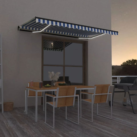 ZNTS Manual Retractable Awning with LED 450x300 cm Blue and White 3069121