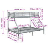 Bunk Bed Frame without Mattress Grey Metal 140x200 cm/90x200 cm 287904