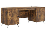Desk with Shelf Smoked Oak 142.5 x 50 x 75 cm Engineered Wood 3414635