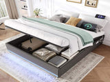 4ft6 Double Hydraulic Storage Bed, No Headboard Linen Bed Frame with APP Control LED Lights, Side N652P386117G