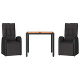 3 Piece Garden Dining Set Black Poly Rattan&Solid Wood Acacia 3157642