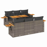 7 Piece Garden Sofa Set with Cushions Grey Poly Rattan Acacia 3327560