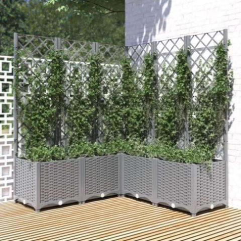 Garden Planter with Trellis Light Grey 120x120x136 cm PP 153278