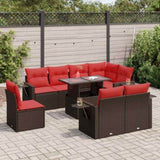 9 Piece Garden Sofa Set with Cushions Brown Poly Rattan Acacia 3326505