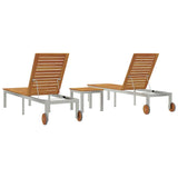 Lounger 3 pcs Brown Solid Acacia Wood and Stainless Steel 3334837