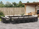15 Piece Garden Dining Set with Cushions Black Poly Rattan 3210870