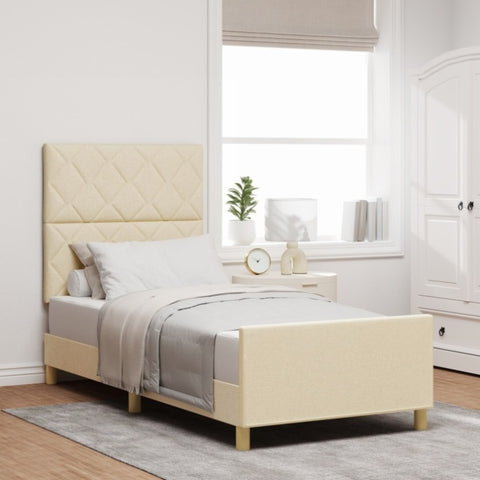 ZNTS Bed Frame in Cream, 100x200 cm, made of Fabric 3344786